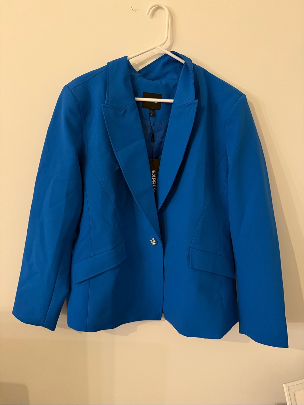 NWT Express Editor Studio Stretch Twill Fitted One Button Blazer Cobalt Blue XL